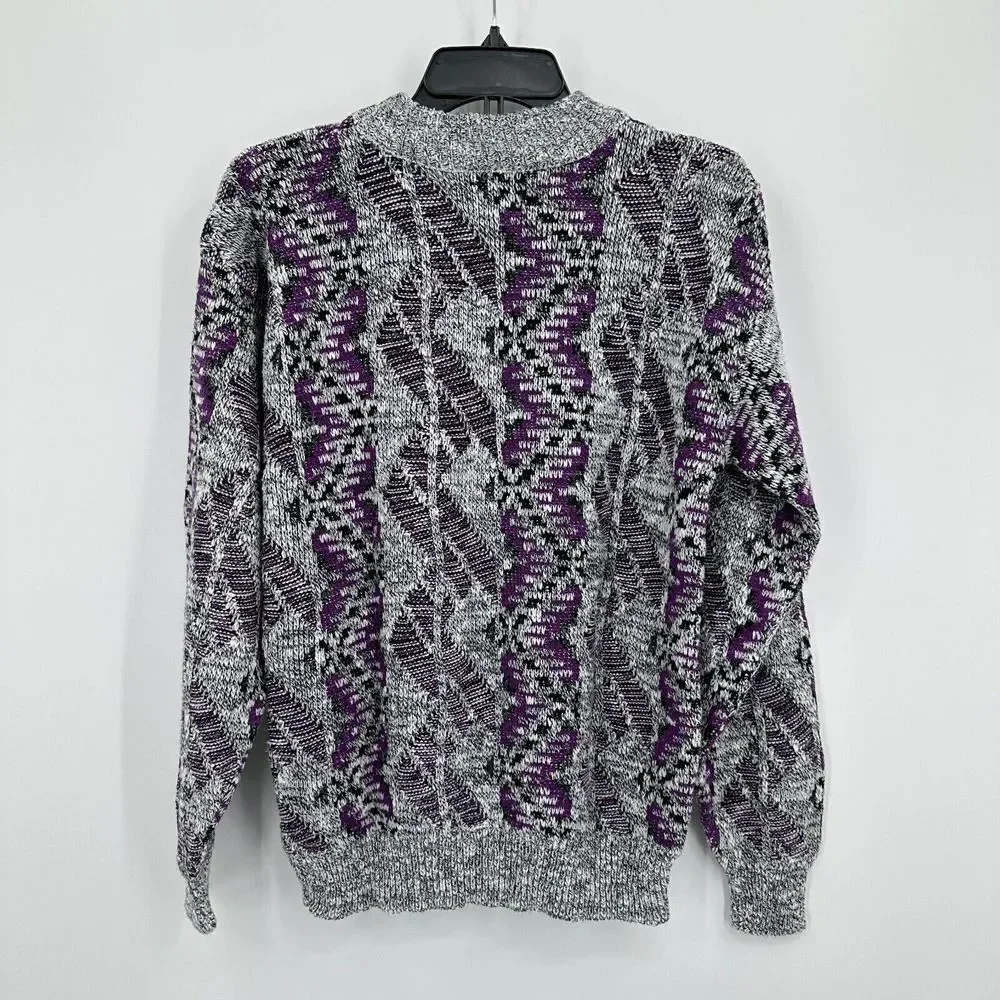 Vtg Todays News Sweater Mens M Purple Black Gray Knit‎ 90s Grandpa Grunge Indie